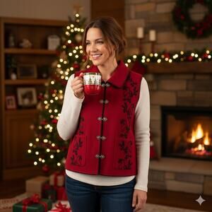 Vintage Woolrich Wool Embroidered Vest Womens M Holiday Deer Christmas 90s